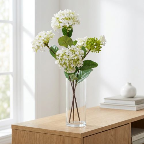 Umělá květina sněhová koule Virburnum bílá Ø8cm 64cm | Floristik24.cz