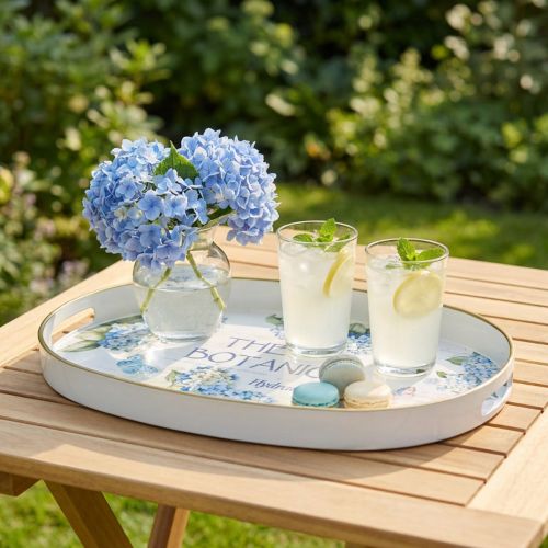Dekorační tác hortenzie plastový tác bílý 39×27,5cm | Floristik24.cz