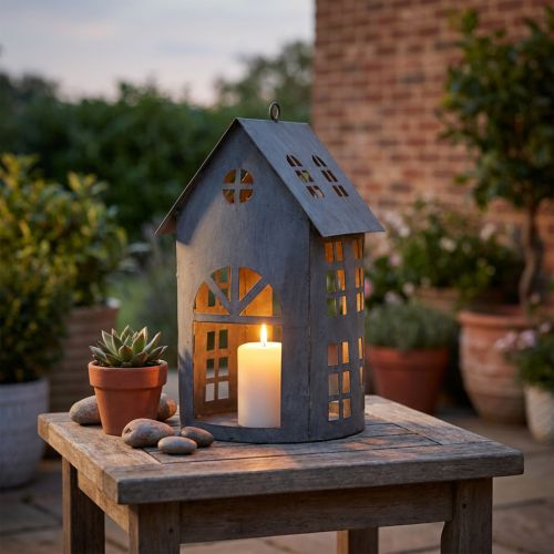 Ptačí budka starožitný šedý kov 30x15 cm | Floristik24.cz