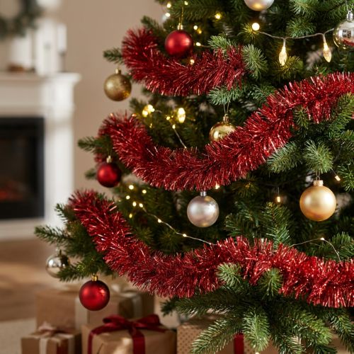 Slavnostní Red Tinsel Garland 270 cm - Lesklá a zářivá, ideální pro vánoční a sváteční dekorace | Floristik24.cz