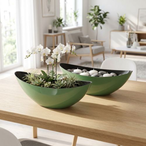 Moderní zelená půlměsícová mísa z plastu 39 cm - všestranná na dekoraci - 2 kusy | Floristik24.cz