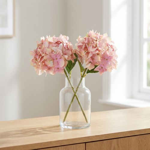 Elegantní umělá hortenzie v pastelově růžové 58cm 2ks | Floristik24.cz