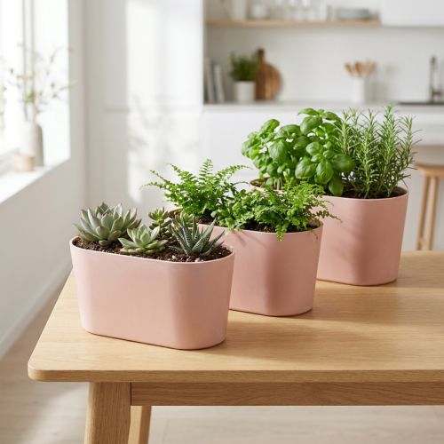 Miska na rostliny oválná dekorativní miska plastová růžová hnědá 20×10×11cm 3ks | Floristik24.cz