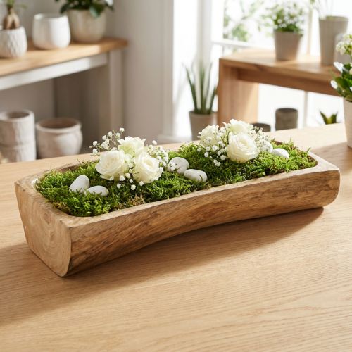Dřevěná dekorace s prohlubní, ozdobná miska, dřevo, 40×13–16cm×6,5cm | Floristik24.cz