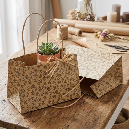 Dárkové papírové tašky s přírodními hnědými listy 20×10×10cm 6 ks | Floristik24.cz