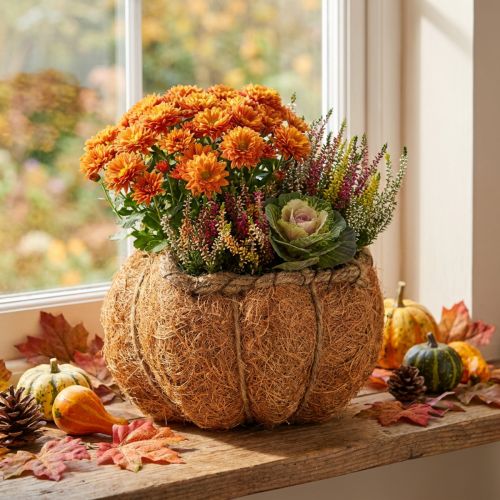 Dýňový květináč s fólií, podzimní dekorace, oranžový, Ø18cm, V15cm | Floristik24.cz