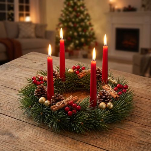 položky Mini adventní věnec umělý jako pravé jehličí Ø22cm