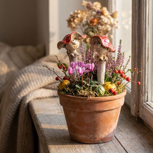 položky Dekorativní figurka houbové zátky - muchomůrka s obličejem, holčička a chlapec 13 cm, 2 ks