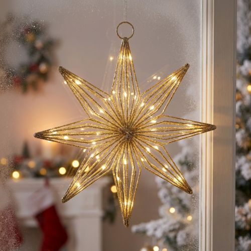 LED Dekorativní hvězda z drátu k zavěšení, 20 LED diod, teplá bílá, vnitřní, 22 cm | Floristik24.cz
