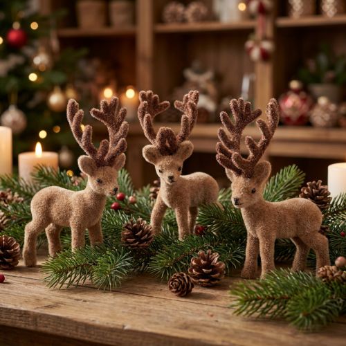 Deco jelení mini hnědá hejnatá 11cm 6 ks | Floristik24.cz