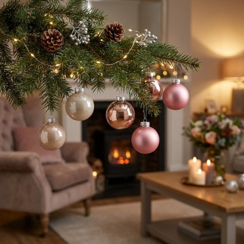 Vánoční koule skleněné růžovošedé Ø60mm 24 ks | Floristik24.cz