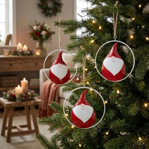 Vánoční ozdoba trpaslík Santa Claus kovový Ø16cm 3ks | Floristik24.cz