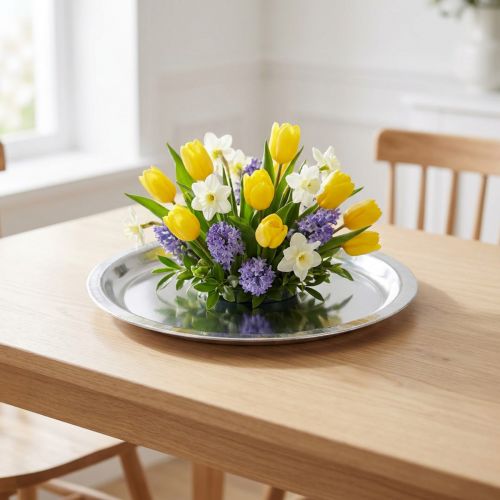 Dekorační talíř kov stříbrný lesklý Ø34cm V3cm | Floristik24.cz