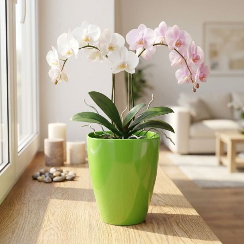 Květináč na orchidej lesklý Ø12,5cm limetka 1 ks | Floristik24.cz