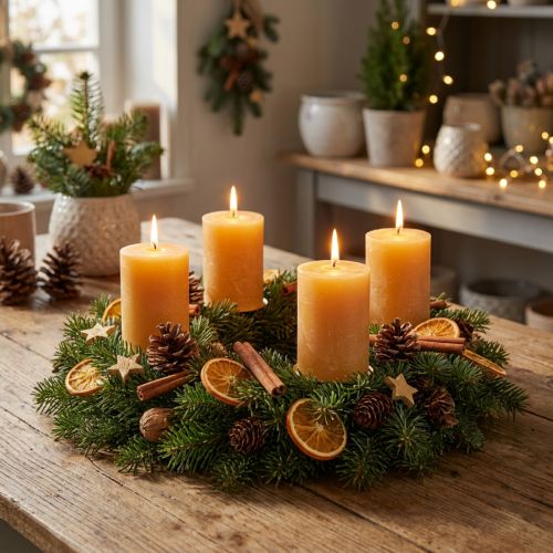 Jednobarevné sloupkové svíčky, medově zbarvené dekorativní svíčky, adventní dekorace, 70x80 mm, sada 4 kusů, vysoká kvalita | Floristik24.cz