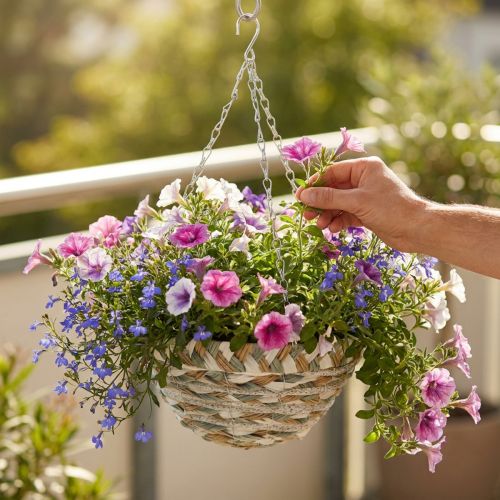 Košík na rostliny na zavěšení, květinový koš spletený bílá, šedá, přírodní V16cm Ø30cm | Floristik24.cz