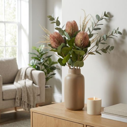 Umělá Banksia Proteaceae Bílo-fialová L58cm V6cm 3ks | Floristik24.cz