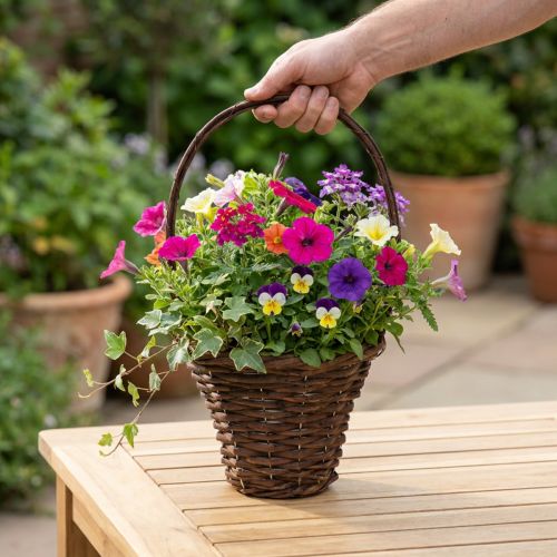 Koš s rukojetí, rustikální květináč Ø24×V18cm | Floristik24.cz