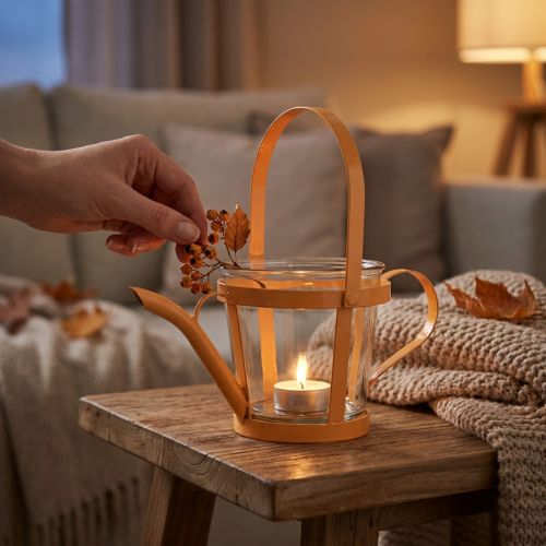 Lucerna skleněná dekorativní konev kovová oranžová Ø14cm H13cm | Floristik24.cz