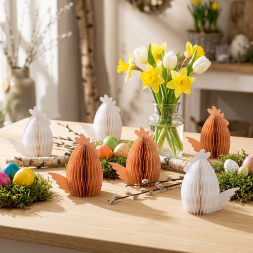 Dekorativní kuřecí voštinový papír bílý oranžový 5,5×3,5×6cm 6 ks | Floristik24.cz
