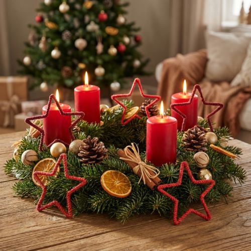položky Hvězdičky na adventní věnec Vánoční dekorace jutová červená 15cm 8 ks