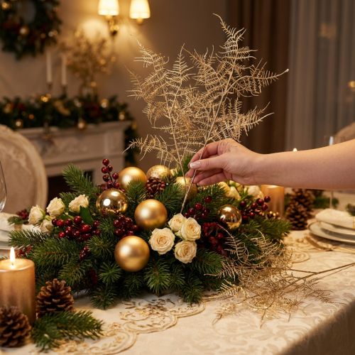 položky Umělá kapradina Vánoční okrasná kapradina champagne 54cm 2ks