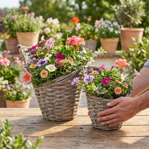 Květináčový košík vrba přírodní Ø12,5 cm/20 cm sada 2 kusů dekorace vintage rustikální | Floristik24.cz