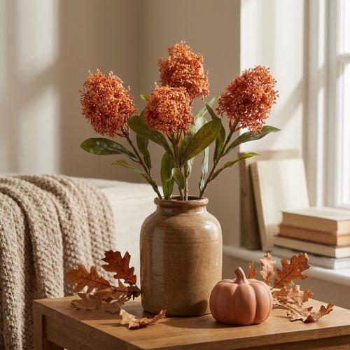 Umělé květiny Skimmie oranžová Skimmia Japonica suchý vzhled 59 cm 3 ks | Floristik24.cz