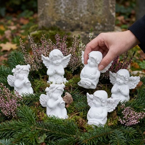 Dekorativní anděl se srdíčkovým hrobem dekorace bílý polyresin V5cm 6ks | Floristik24.cz
