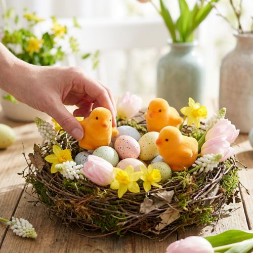 Malá velikonoční kuřátka, žlutooranžová, hejna, 4,5 cm vysoká, 18 kusů | Floristik24.cz