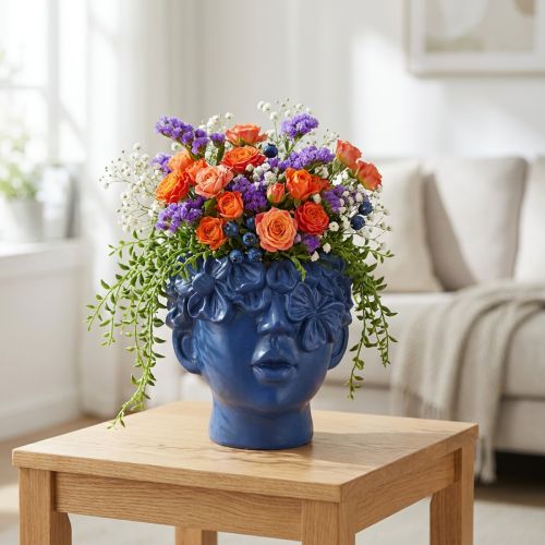 Plant Head Polyresin Bust Planter Blue 13,5×13×14cm | Floristik24.cz