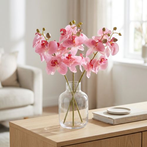 položky Umělé orchideje Růžové umělé květiny jako skutečné 56cm 3 ks