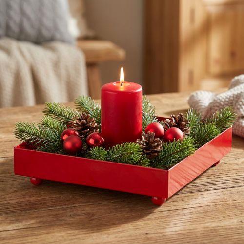 Dekorativní tác čtvercový červený kovový tác 15×15cm 2ks | Floristik24.cz