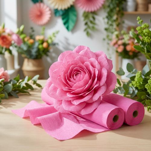 Květina krepová růžová W10cm gramáž 128g/m2 L250cm 2ks | Floristik24.cz