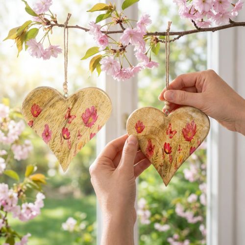 položky Dřevěné srdce na zavěšení květin Natural Pink H18cm 2 ks