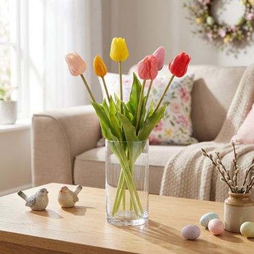položky Kytice umělých tulipánů, barevná, realistická dekorace, vysoká kvalita pro domácnost, 43 cm, 7 kusů