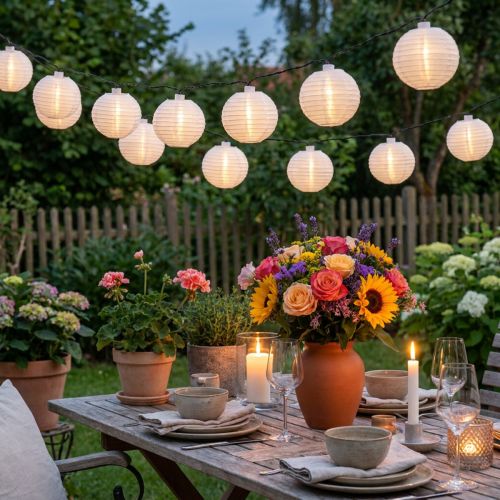 Solární lucernový řetěz LED 4,5m bílý 10 žárovek | Floristik24.cz