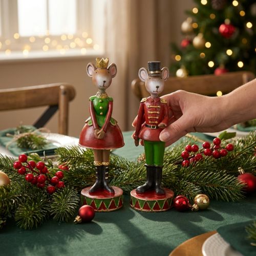 Vánoční dekorace figurky myší 14,5 cm červeno-zelené 2 kusy | Floristik24.cz