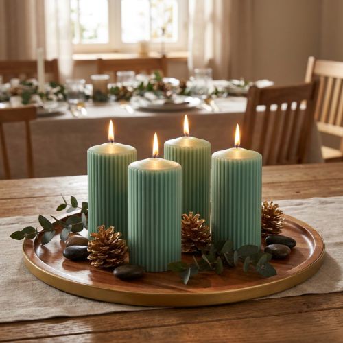 Pillar Candles Green Emerald Grooved Candles 70/130mm 4 ks | Floristik24.cz