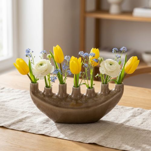 Dekorativní váza Lodní keramická váza Hnědá 23×8,5cm H11cm | Floristik24.cz