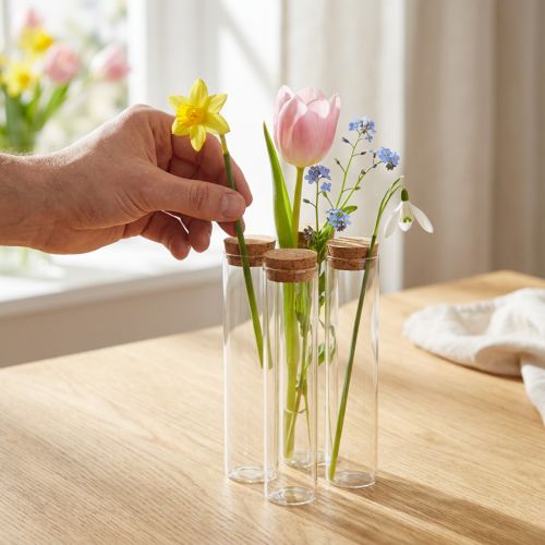 Zkumavka dekorativní váza s korkovým víčkem Ø4cm H18cm 6 ks | Floristik24.cz
