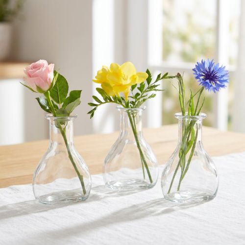 položky Mini skleněné vázy pro moderní dekoraci stolu a stylové doplňky, 11 cm, 6 kusů