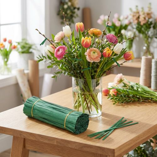 Vázací pásky středně zelené 25cm 2drátové 1000 kusů | Floristik24.cz