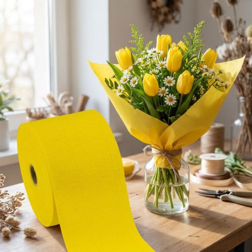 Květina krepová žlutá W10cm gramáž 128g/m2 L250cm 2 kusy | Floristik24.cz