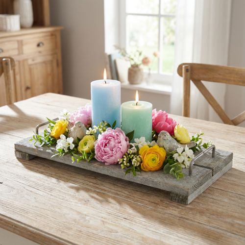 Dekorace na stůl, dekorativní podnos ve stylu shabby chic, podnos s nožičkami, dřevěná dekorace 40 cm | Floristik24.cz
