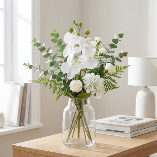 Bílá umělá orchidej Phalaenopsis Real Touch 32cm | Floristik24.cz