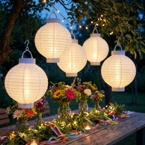 LED lucerna se solárním 20cm bílá | Floristik24.cz