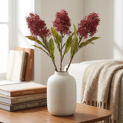 Umělé květiny Skimmie vínové Skimmia Japonica suchý vzhled 59 cm 3 ks | Floristik24.cz
