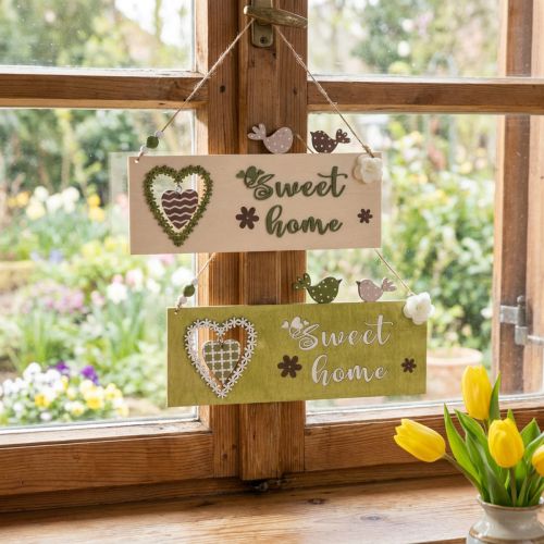 Dekorace na okno, závěsná dekorace, dřevěná cedule Sweet Home, 25 cm, 2 kusy | Floristik24.cz