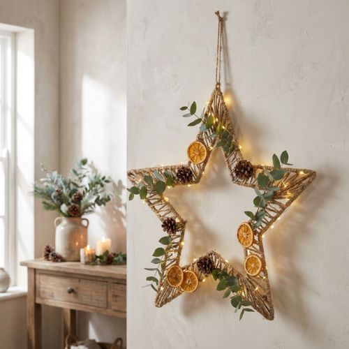 položky Boho styl, ozdobný prsten vánoční, ozdobný prsten hvězda Š40cm